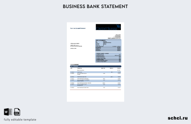цифровая загрузка выписки по корпоративному счету Credit Suisse Bank Шаблон в фо